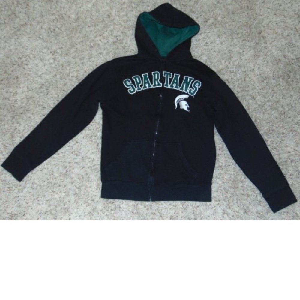 Teen MSU Jacket XS Michigan State Spartans Black Zip Up Hooded NCAA Football